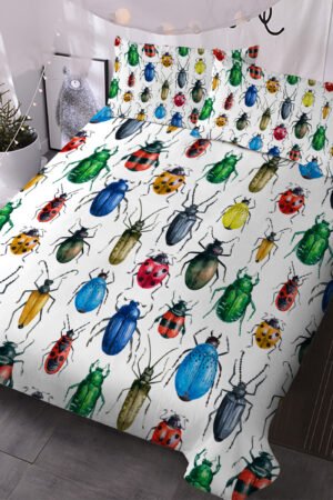 Beetle Duvet Cover, Colorful Insect Specimen Bedding Set 3 Pcs With 2 Pillow Covers, Entomology Bedroom Decor, Soft Microfiber