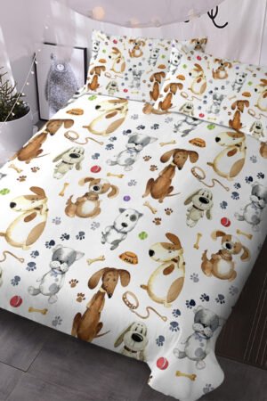 Kids' Duvet Cover Sets Animals Pastel Duvet Covers Cartoon Dogs Paws Pattern Bed Sets 3 Pieces 1 Duvet Cover And 2 Pillow Cases Cute Puppy Dogs Bedding For Kids